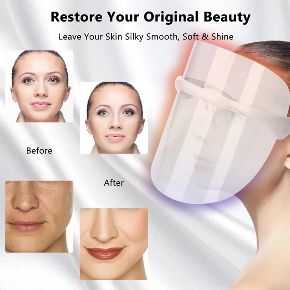 Rechargeable 3 Colors LED Photon Light Facial Mask Acne Treatment Device