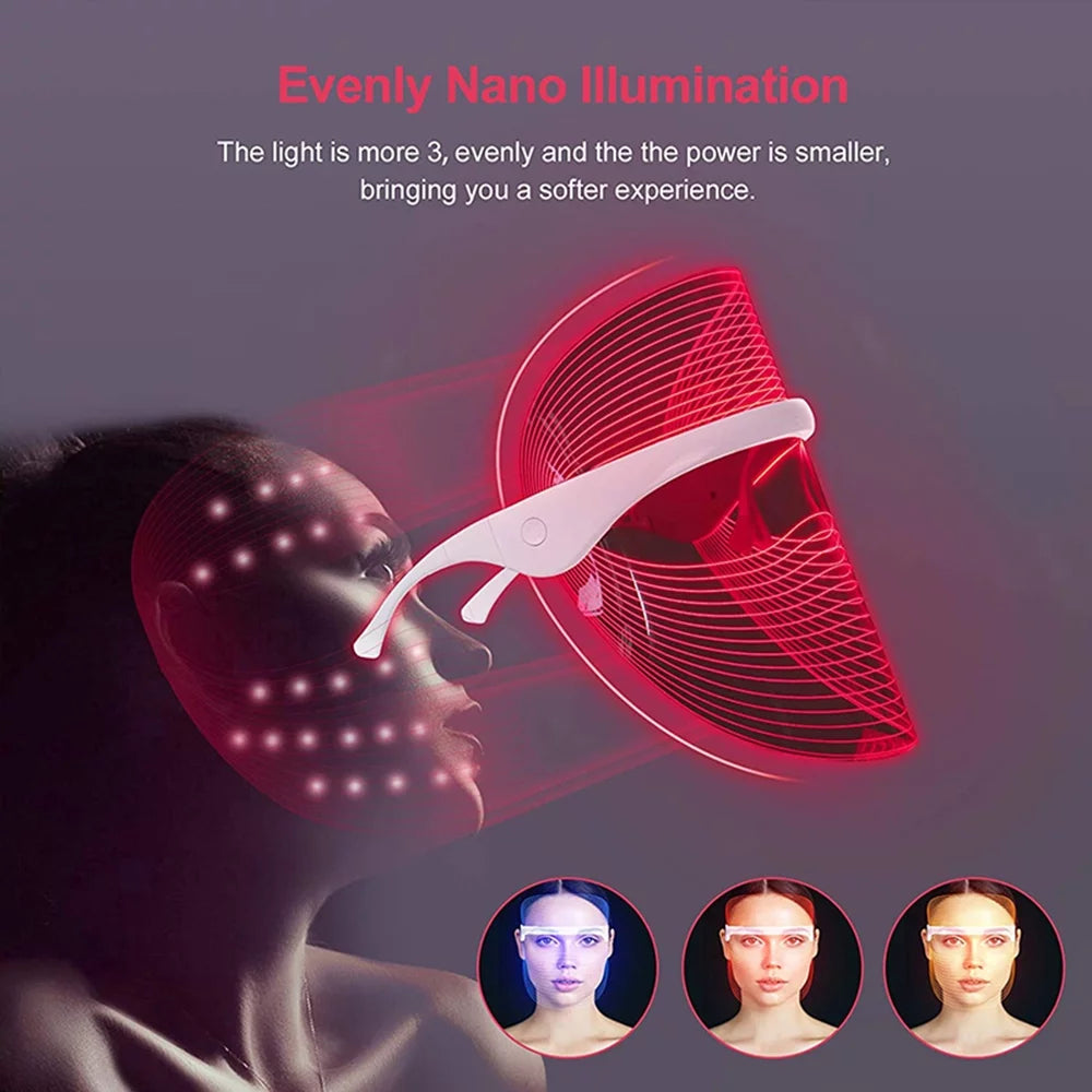 Rechargeable 3 Colors LED Photon Light Facial Mask Acne Treatment Device