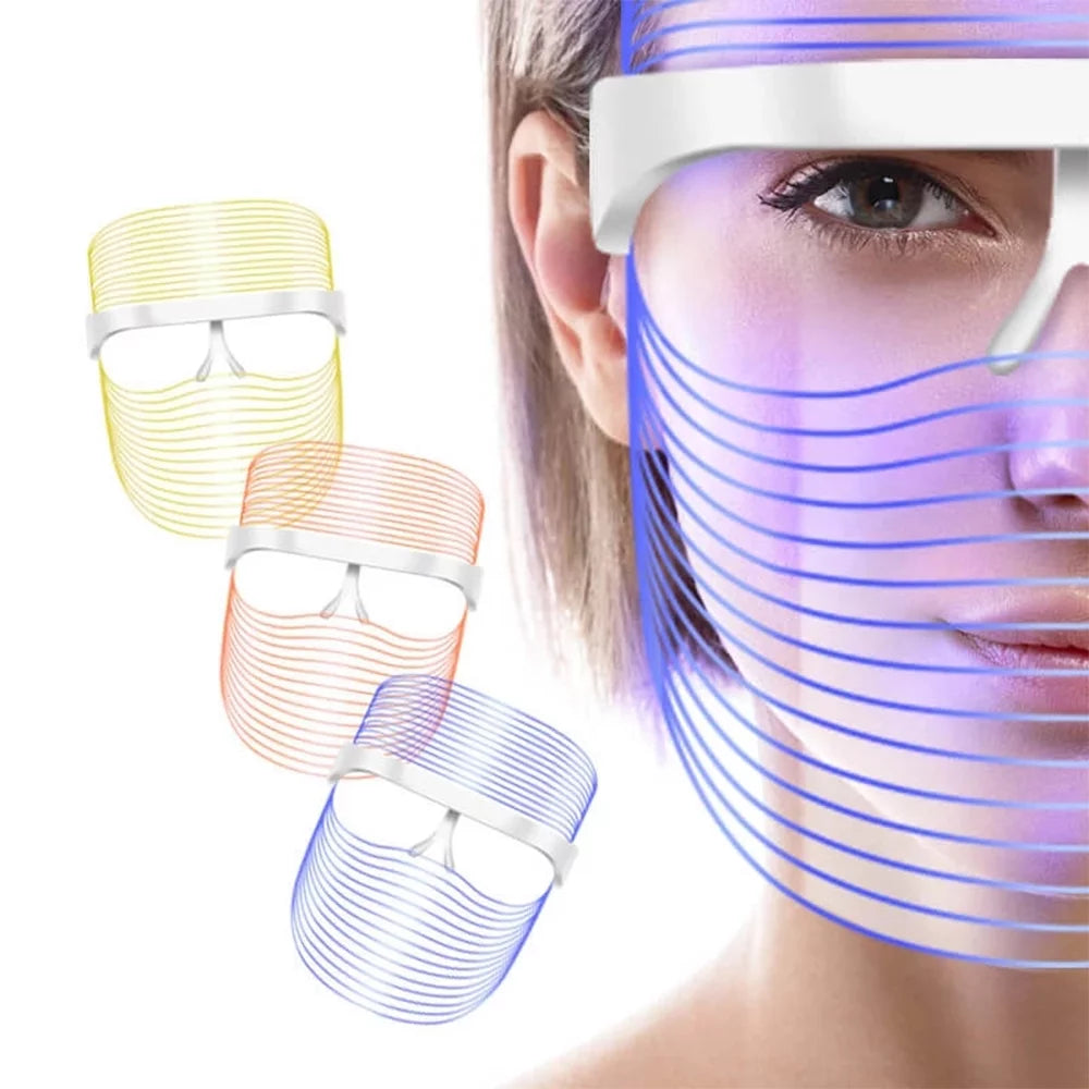 Rechargeable 3 Colors LED Photon Light Facial Mask Acne Treatment Device