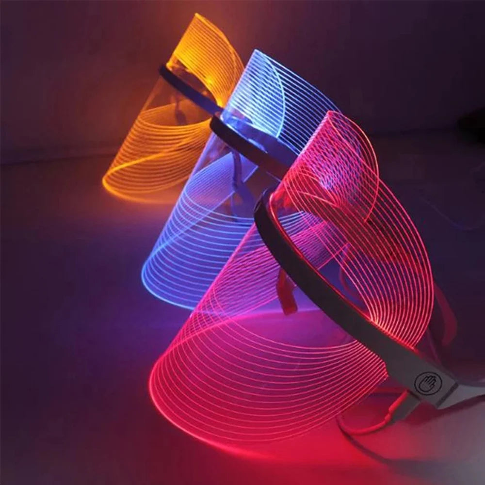 Rechargeable 3 Colors LED Photon Light Facial Mask Acne Treatment Device