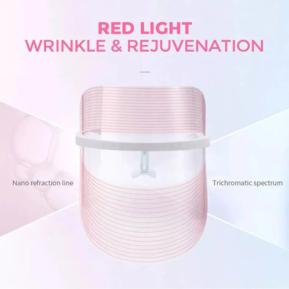 Rechargeable 3 Colors LED Photon Light Facial Mask Acne Treatment Device