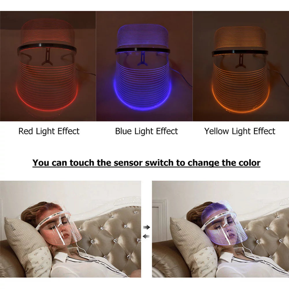 Rechargeable 3 Colors LED Photon Light Facial Mask Acne Treatment Device